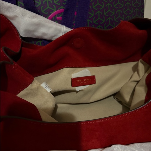 Authentic Tory Burch Slouch Suede Shoulder Bag Red - Picture 10 of 14